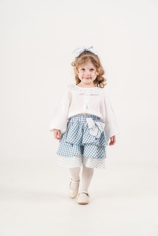 Baby Girl & Child Polka Dot Gingham Patterned Stylish Set with Buckle and Pantyhose as a Gift