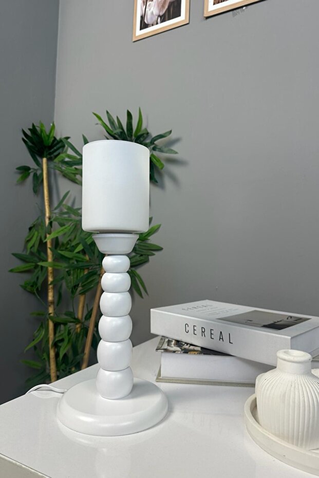 Tiny Glass White Knuckle Wood Body Table Lamp Decorative Desktop Lighting Bedroom Bedside