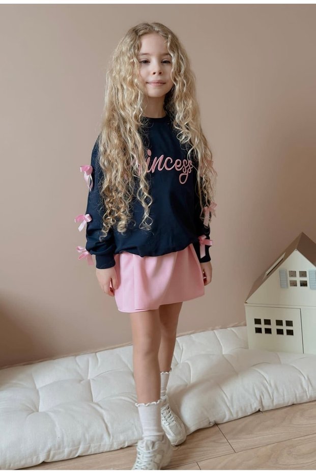 Girls' New Season Embroidered Sweatshirt with Skirt Sporty-Stylish Top and Bottom Set