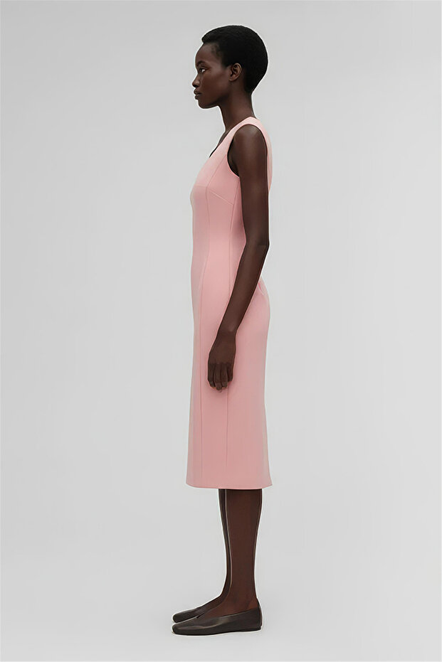 Pembe U Yaka Midi Elbise - 2