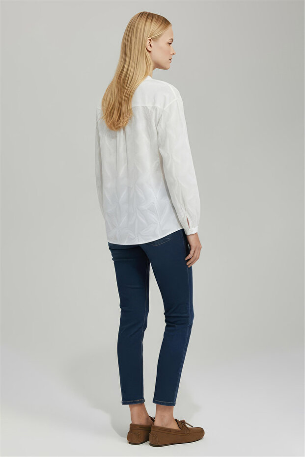 Beyaz Bisiklet Yaka Gömlek - 3