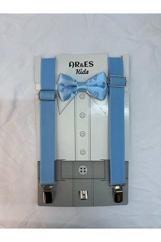 Baby Blue Color Bow Tie Suspender Set Suitable for Ages 1-9