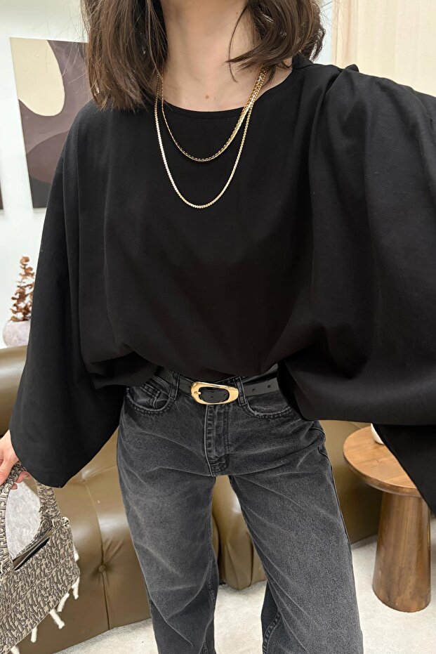 Yarasa Kol Basic Bluz Siyah - 3