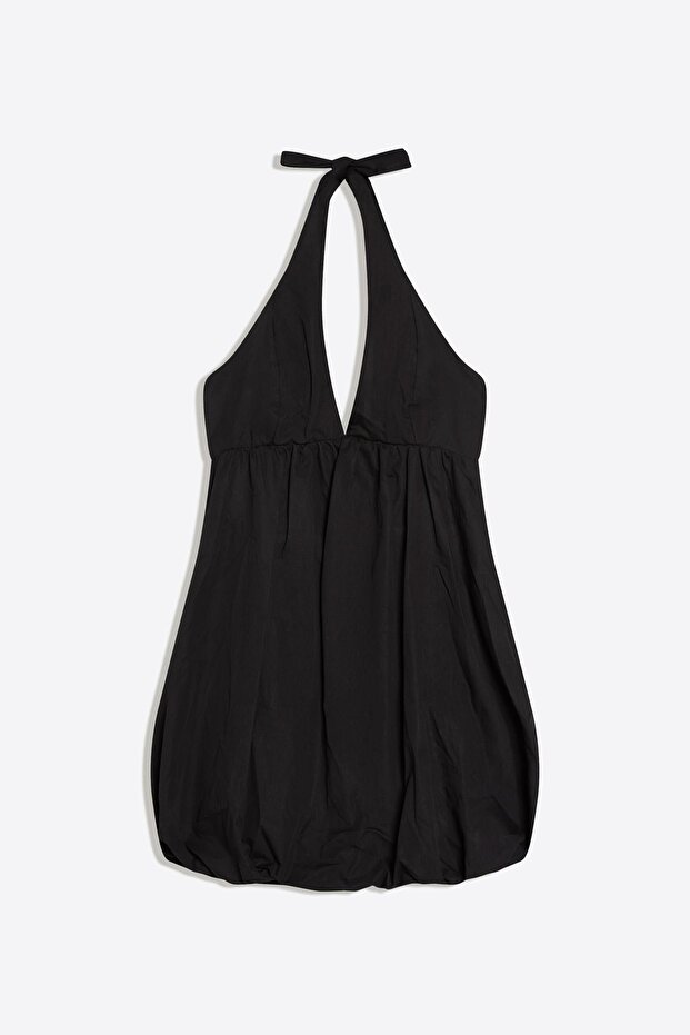 Balon poplin mini elbise - 5