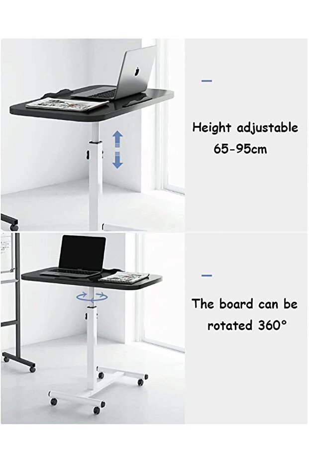 Over-Bed Table with Wheels - Adjustable Height, Mobile Laptop Desk - 2