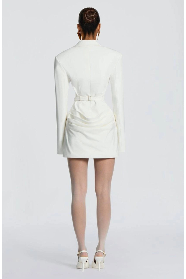 İkonik Mini Blazer Beyaz Elbise - 2