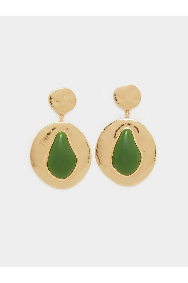 Gold Tone Dangle Earrings with Green Stone Accents