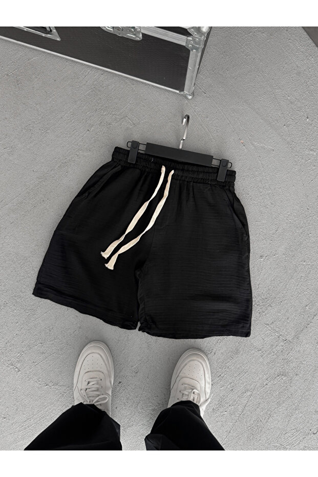 Siyah Müslin Kumaş Basic Şort KE-7002 - 1