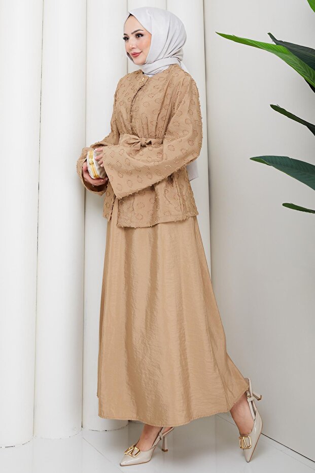 طقم مزدوج بنقش حلقي بيج HM2881 - 6