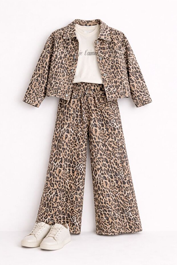 طقم بنطلون بنقشة الفهد - 3 قطع - 1