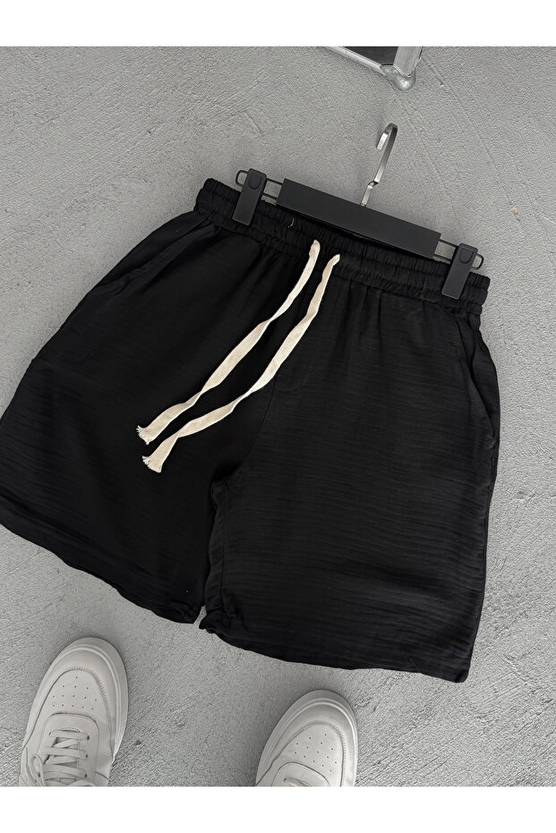 Siyah Müslin Kumaş Basic Şort KE-7002 - 2