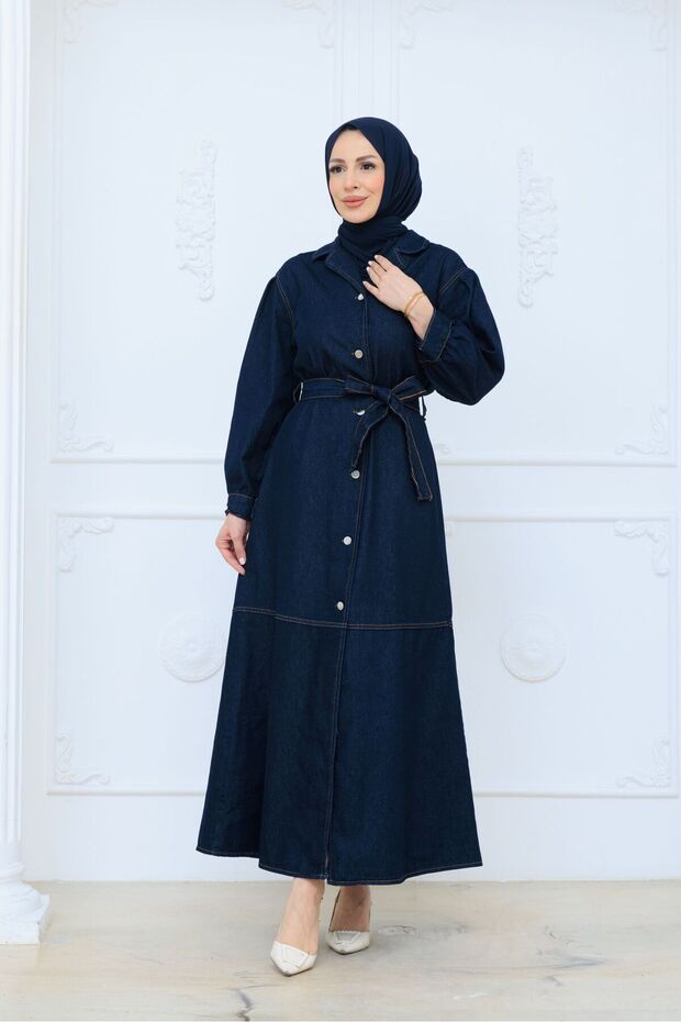 Women's Buttoned Belt Detailed Denim Dress