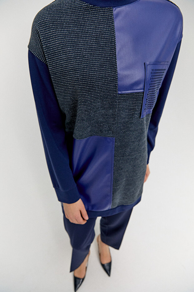 Deri Parçalı Fileli Tunik - 6