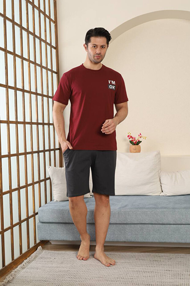 100% Cotton Short-Sleeve Pocketed Men's Shorts Pajama Set 2015