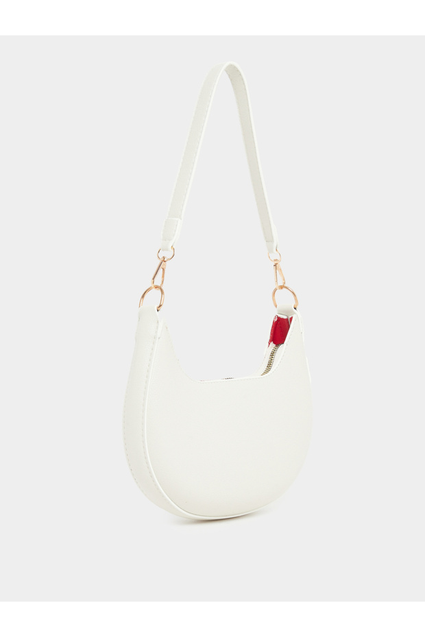 White Half Moon Shoulder Bag with Detachable Strap