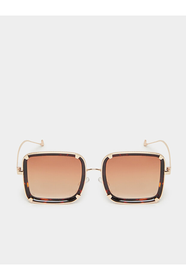 نظارات شمسية مستطيلة كبيرة الحجم بلون بني فاتح - 2