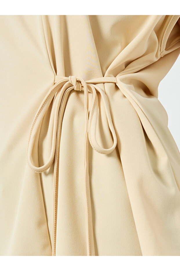 Beige Solid Loose Side Tie Blouse - 3