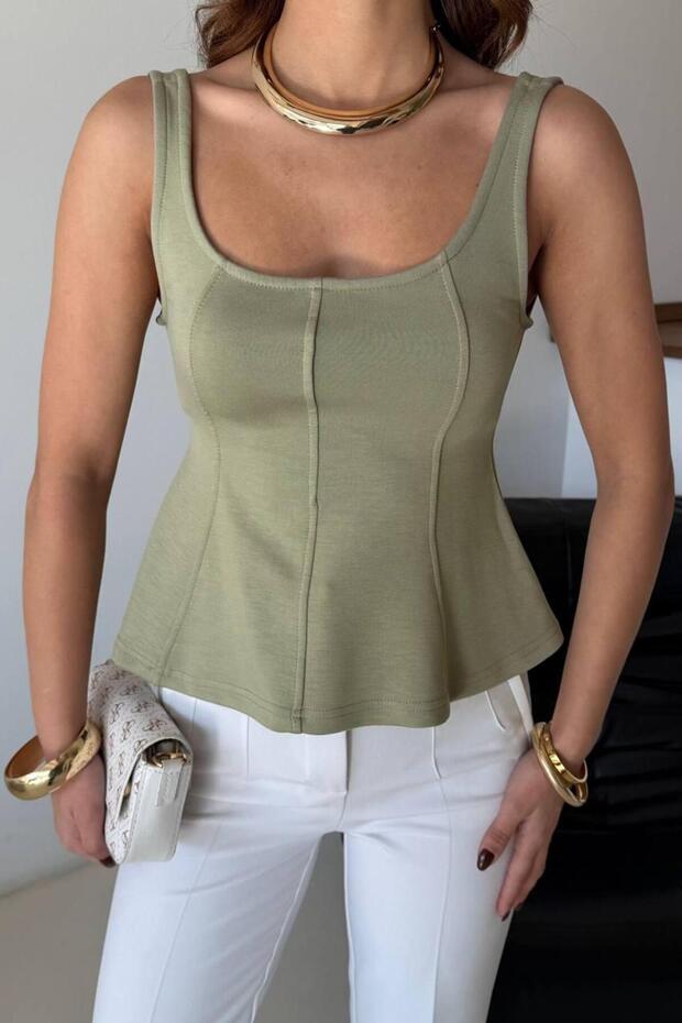 BASİC DİKİŞLİ KALIN ASKILI BLUZ - 1