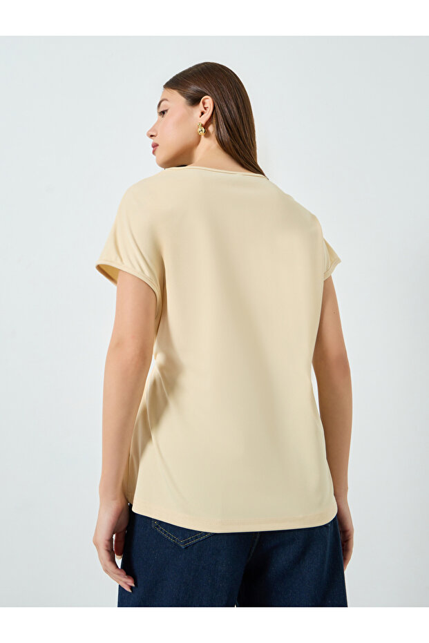 Beige Solid Loose Side Tie Blouse - 4