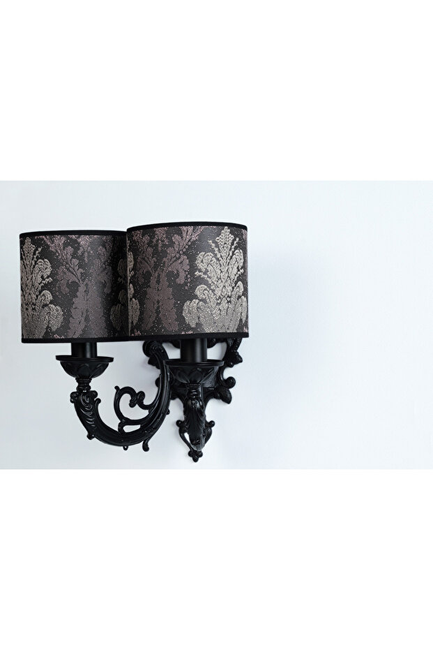 شمعدان جداري مزدوج من الداماسك بنمط أنثراسايت أسود - 2