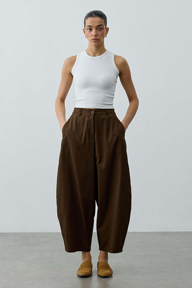Canvas Balloon Pants Brown