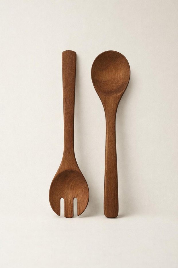 Acacia Wood Salad Serving Spoon Set of 2 Natural & Stylish Presentation 30cm Decorative