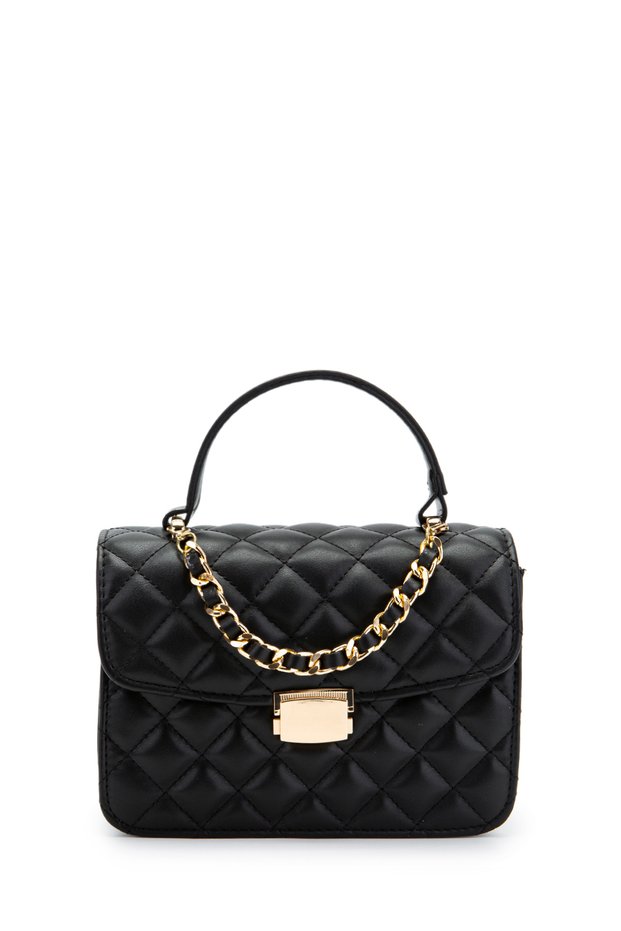 Gold Chain Charm Detailed Isabella Women's Crossbody Bag Black