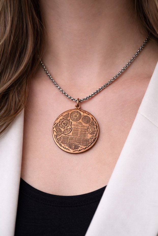 Copper Pendant Copper Armor Stainless Steel Chain Necklace Celcelütiye 4 Kul Duası Hilyei Şerif Ebcet