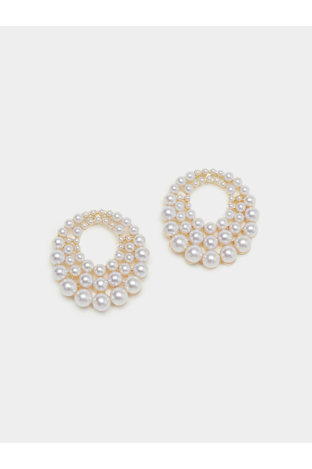 Women Gold Faux Pearl Statement Earrings