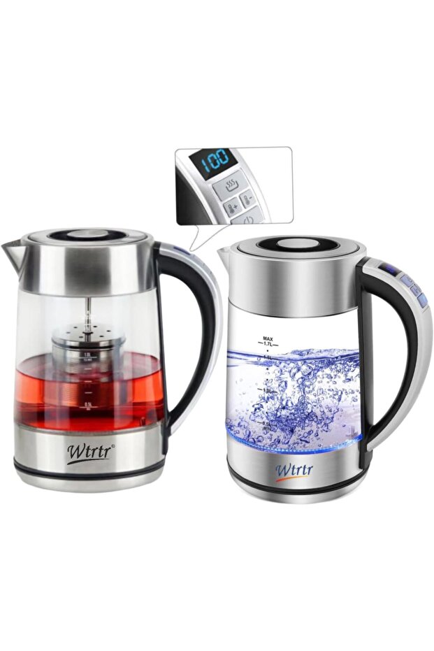 2-in-1 Glass Electric Kettle 1.7L, 2200W, Variable Temp Control, Tea Infuser, 220V