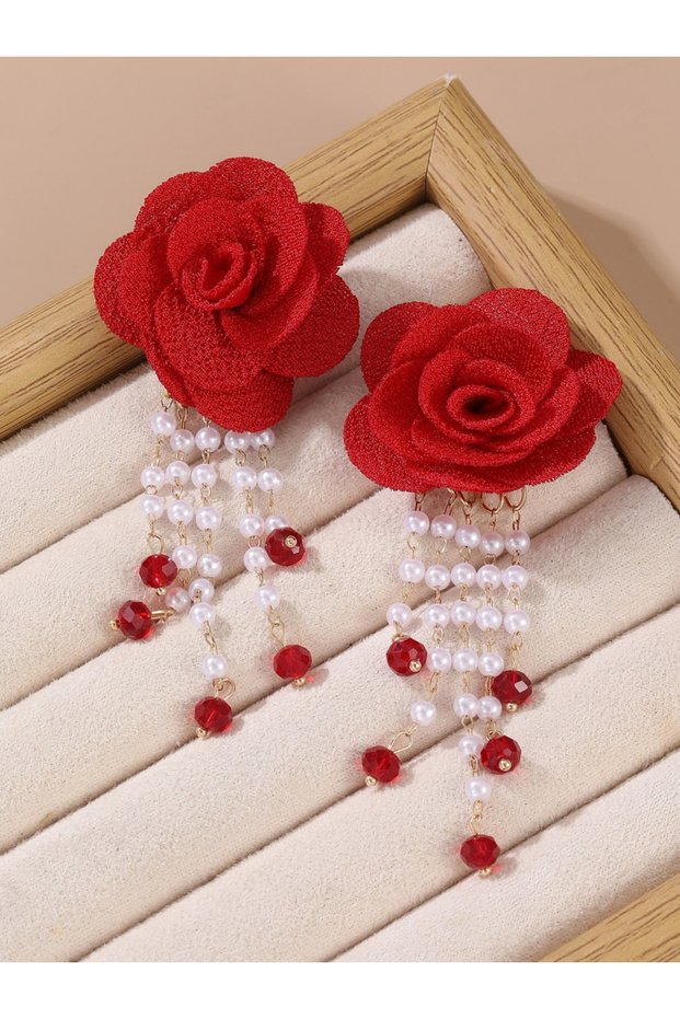 Flower Faux Pearl Rhinestone Earrings