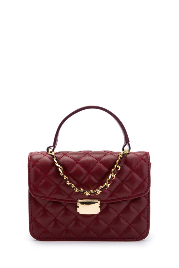 Gold Chain Charm Detailed Isabella Women's Crossbody Bag Claret Red