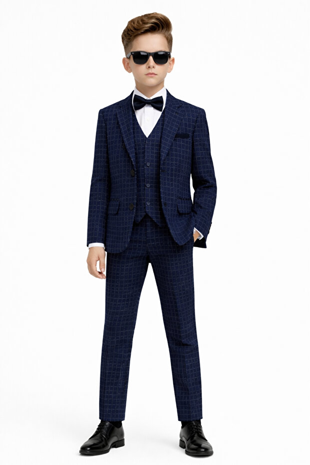Boy's Slim Fit Textured Striped Classic Suit Ak197-198