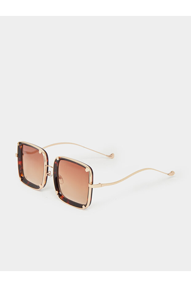 نظارات شمسية مستطيلة كبيرة الحجم بلون بني فاتح - 1