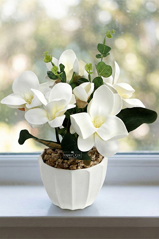 Magnolia Arrangement in White Pot 27 cm White