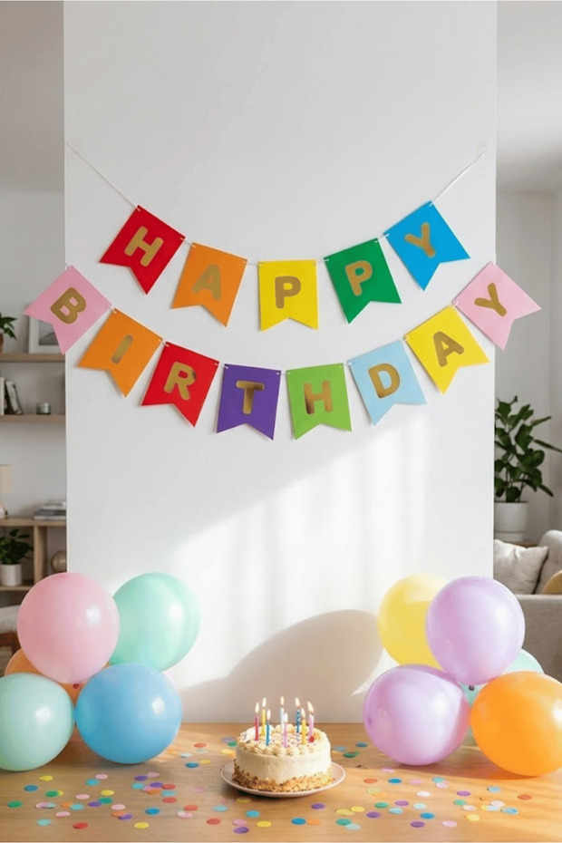 Colorful Happy Birthday Written Banner Birthday Decoration