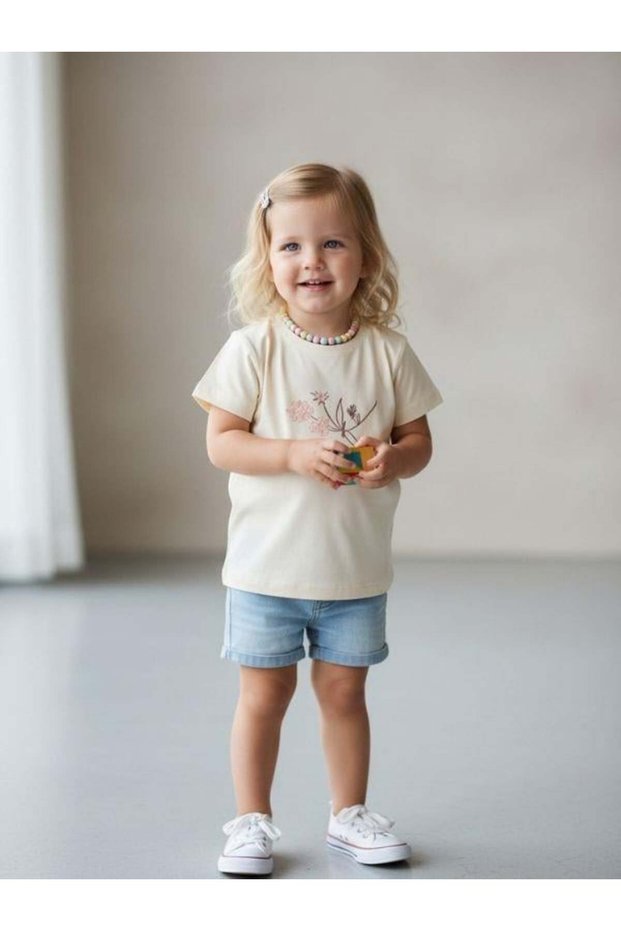 Girl's Floral Printed Short Sleeve T-Shirt