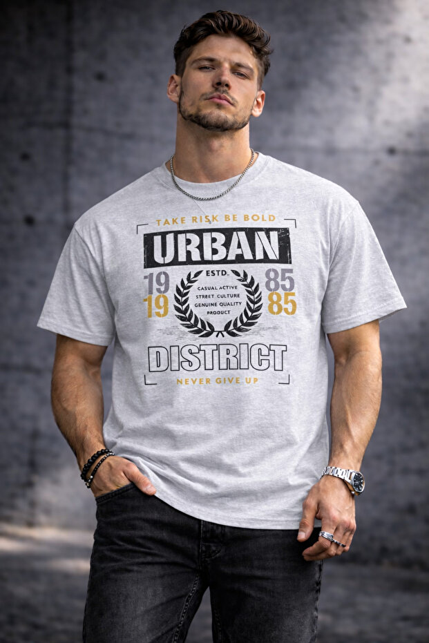 Dıstrict Text Detailed Basic T-Shirt