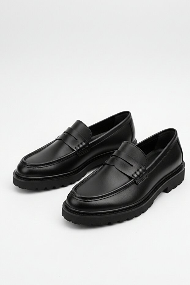 Genuine Leather Black Comfortable Daily Men's Loafer Shoes Luass28Al0052