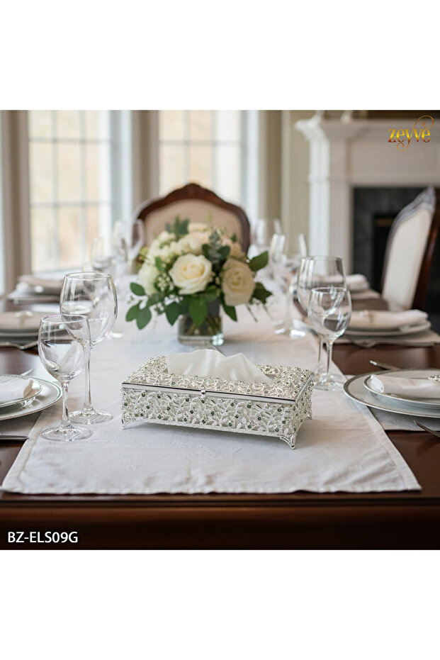 New Bride Z Handkerchief Box with Diamond Crystal Stone 24X12X8Cm