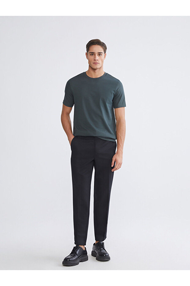 Navy Blue Slim Fit Men's Chino Trousers