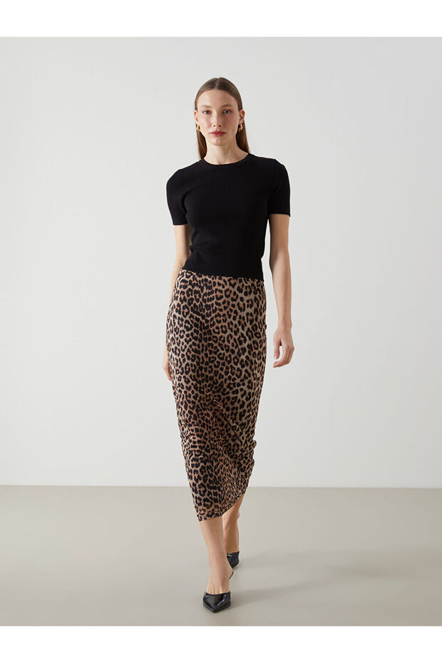 Lcw Vision Women's Extra Tight Fit Leopard Print Skirt