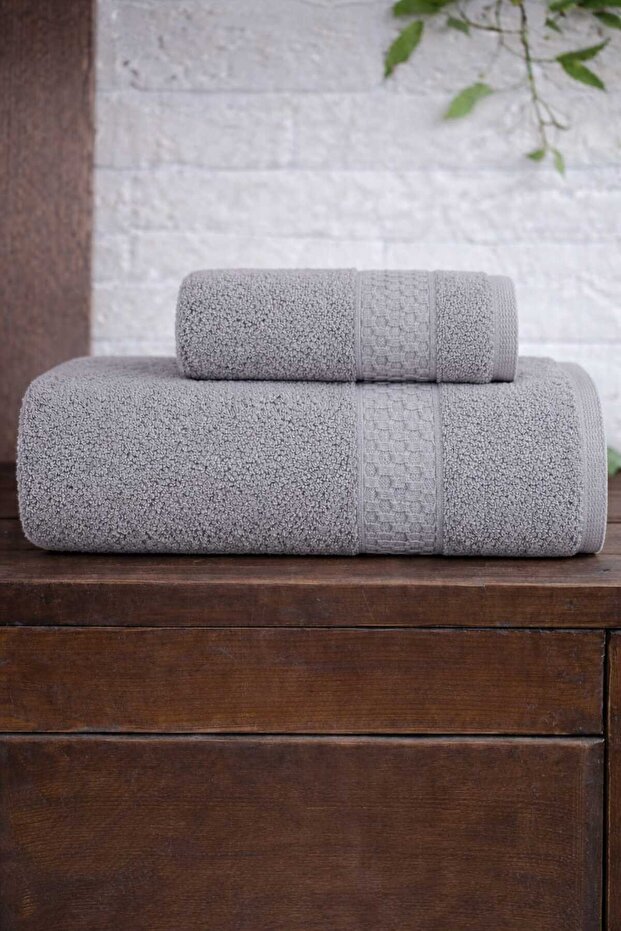 Petek 2-Piece Bath Towel Set - Hand and Face Towels - Dowry - Gift 100% Cotton