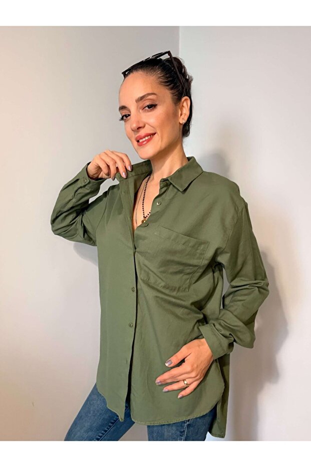 Haki Basic Keten Gömlek - 2