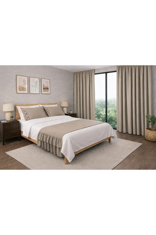 Stone Color Bed Runner and Background Curtain Set
