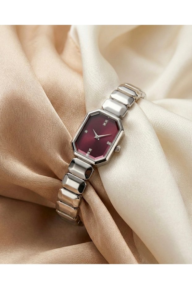 Swarovsk Women's Steel Watch with Burgundy Dial and Stones Vintage Luxury Elegant Wristwatch 2026
