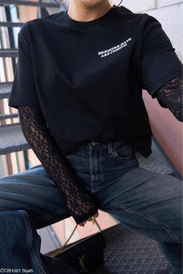 Women's Sleeve Lace Detailed T-Shirt