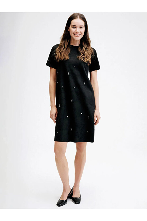 Lcw comfort black bicycle collar stone mini dress