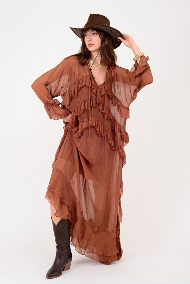 Italian Colorful Lined Long Silk Dress