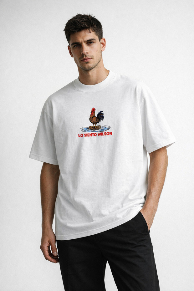 Unisex Women's Men's Lo Si̇ento Chicken Sea Front Printed Oversized Thick Fabric Relaxed Fit Cotton T-Shirt